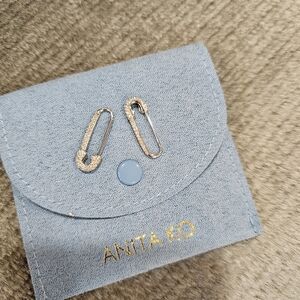 Anita Ko 18K White Gold Diamond Safety Pin Earrings